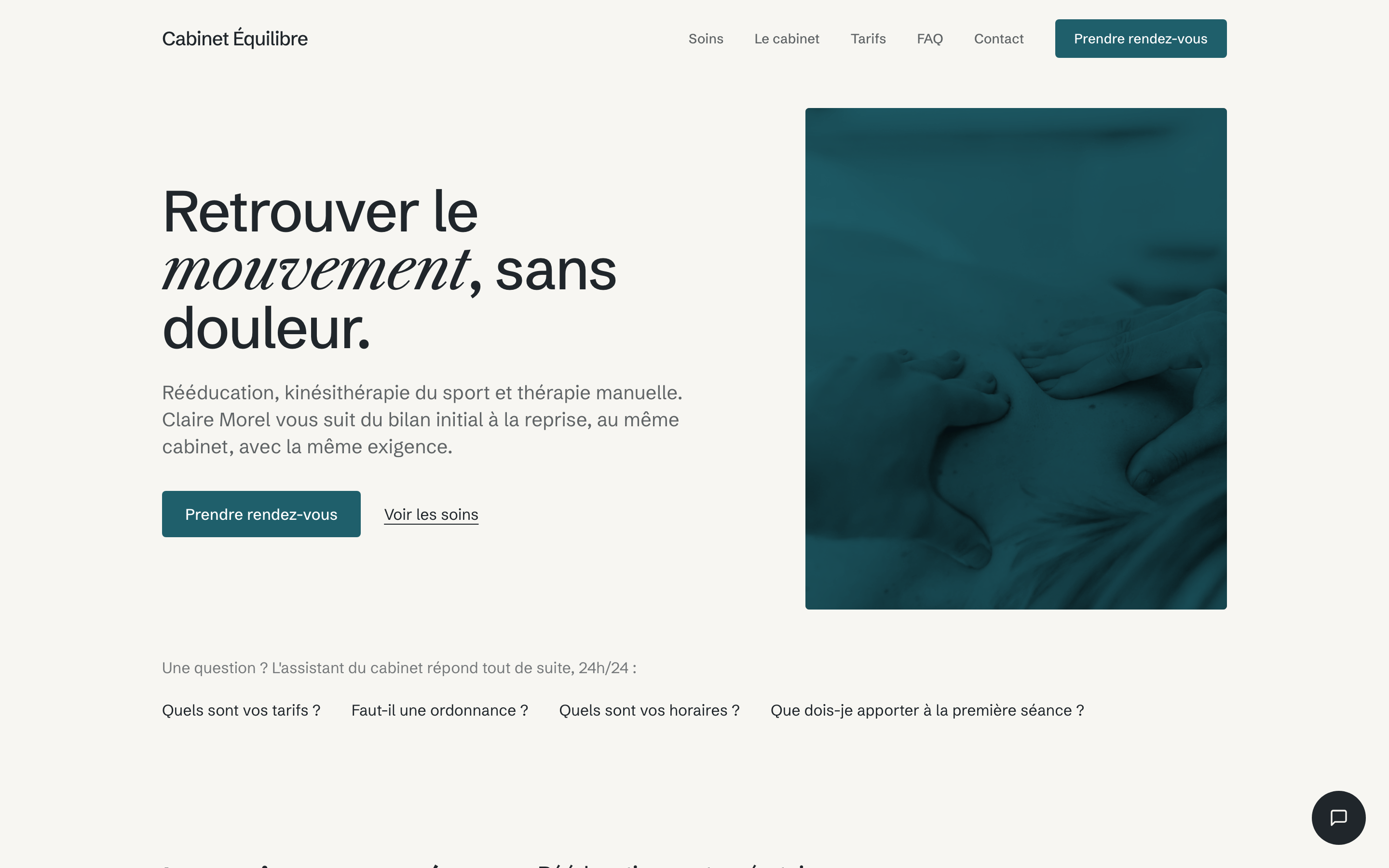 Page d'accueil du Cabinet Équilibre, cabinet de kinésithérapie fictif