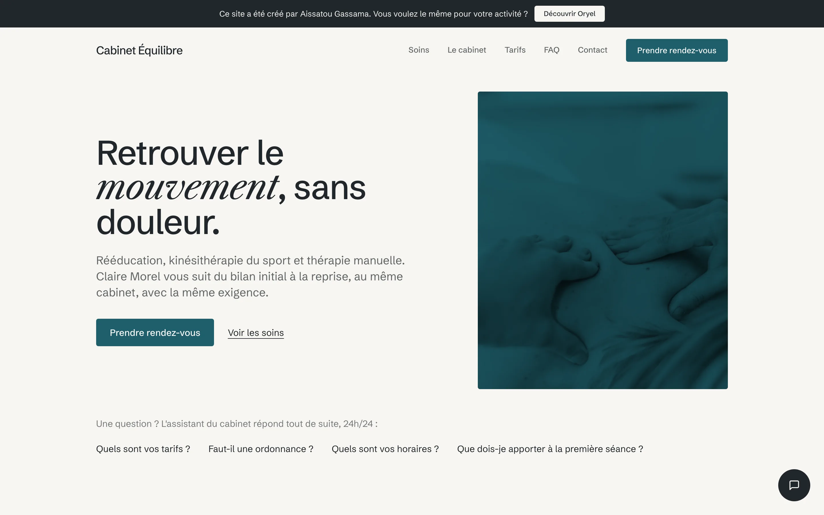 Page d'accueil du Cabinet Équilibre, cabinet de kinésithérapie fictif